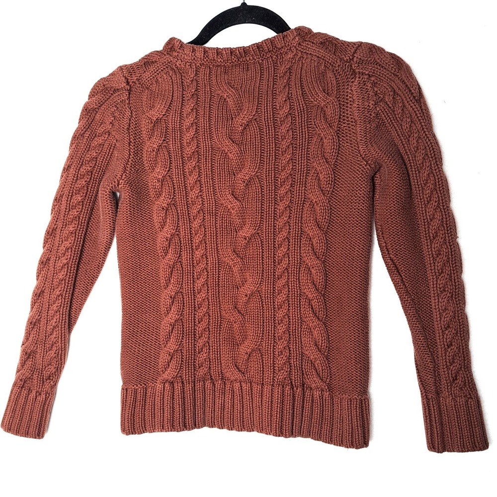 LL Bean Cable Knit Sweater Womens XS Petite Terracotta Cotton Crewneck Pullover - Picture 4 of 15